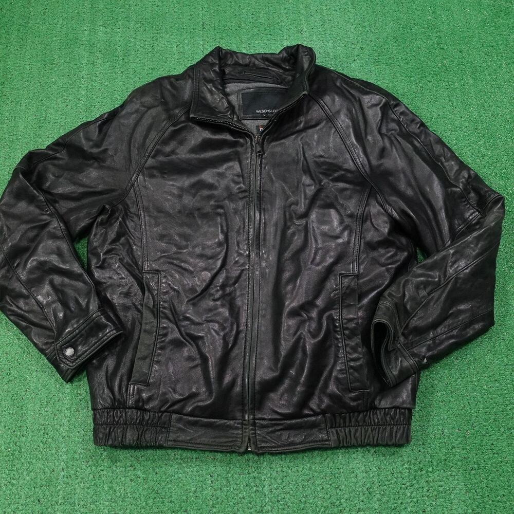 Wilsons Leather Jacket Mens Large Black 3M Thinsulate‎ Insulated Full Zip Lined